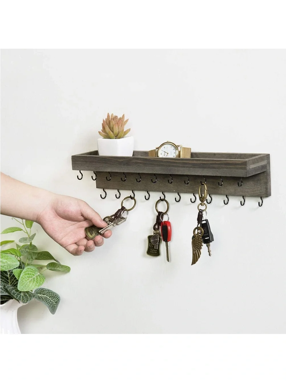 Wood Wall-Mounted Jewelry Organizer Shelf in Gray